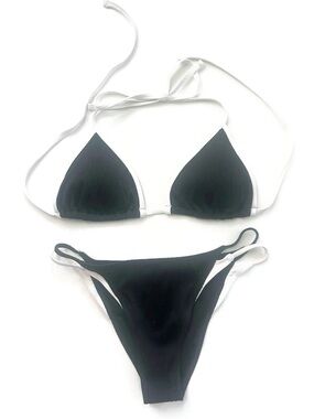 Hollister Gilly Hicks Black & White Ribbed Two-Strap Bikini Set NWT Small